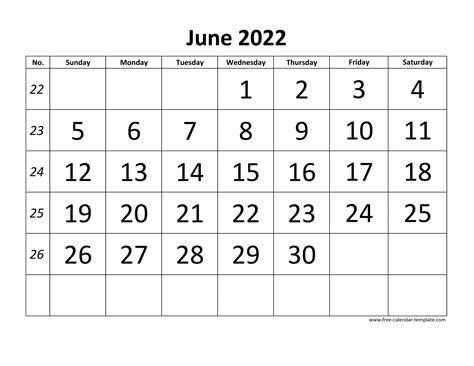 June Calendar 2022 Editable